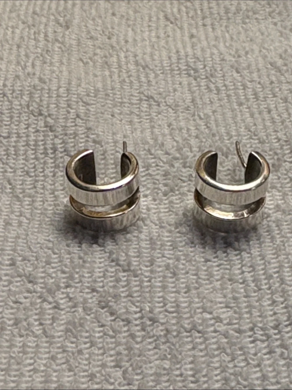 Vintage Split-Band Sterling Silver Open Cuff Earrings